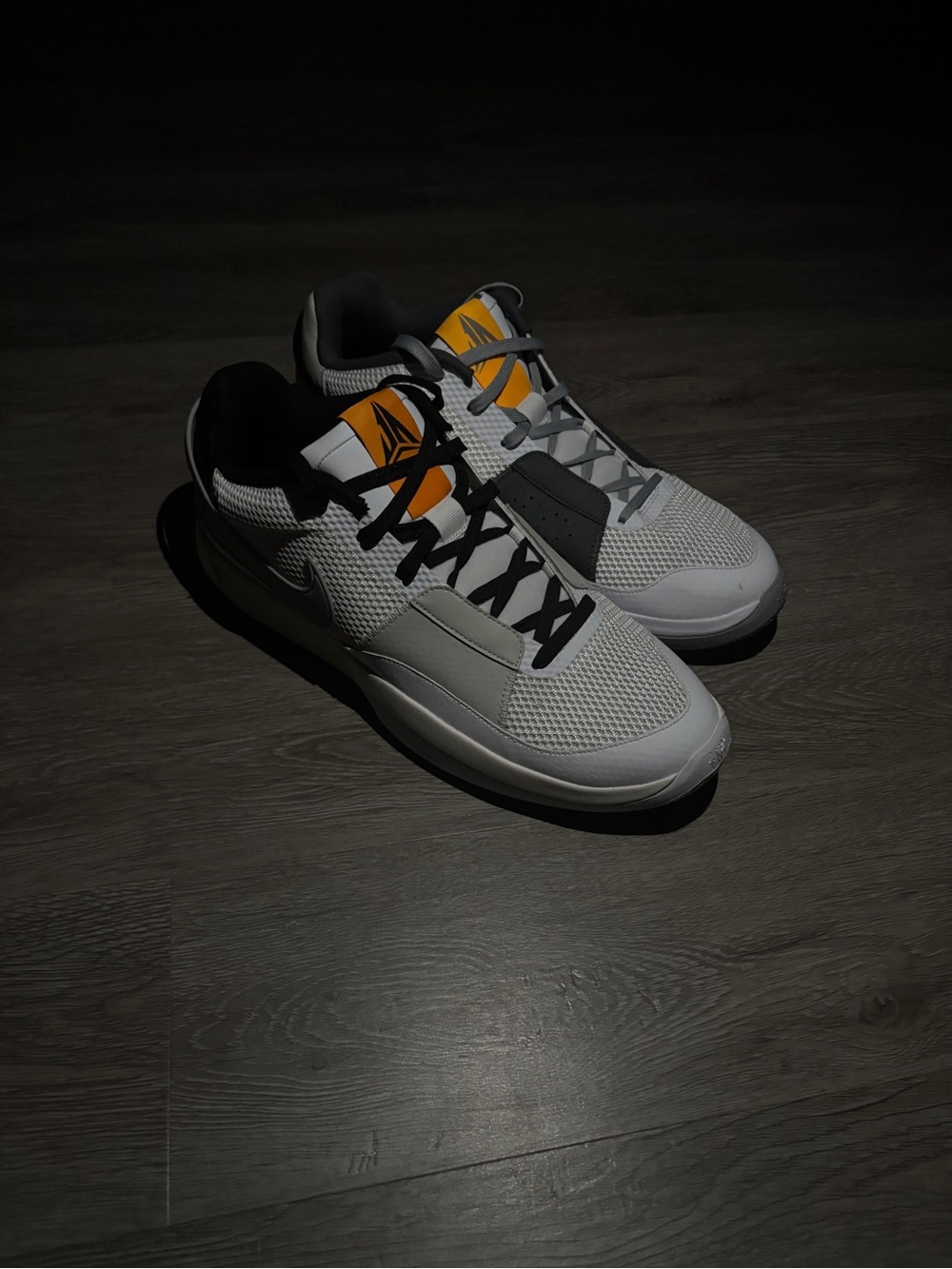 Ja 1 - Nike White Mesh Low-Top Sneakers with Black & Yellow Details